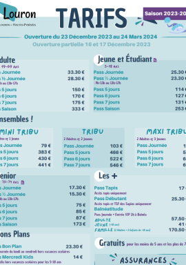 Tarifs Val Louron 2023/2024